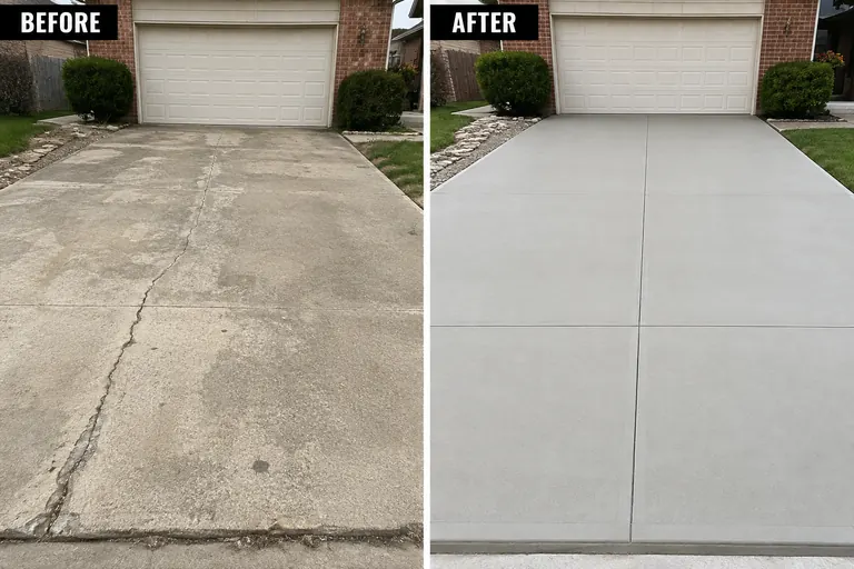 Worn and cracked driveway before replacement
